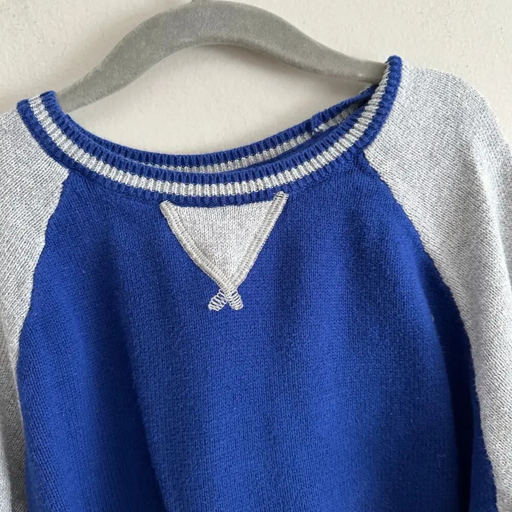 Gymboree Blue Gray Raglan Colorblock Cotton Sweater M 7 8 Boys